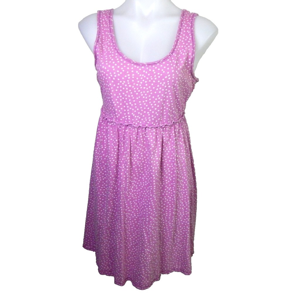 Garnet Hill Women's Medium Dress Green Cotton Purple Polka Dot Sleeveless Scoop